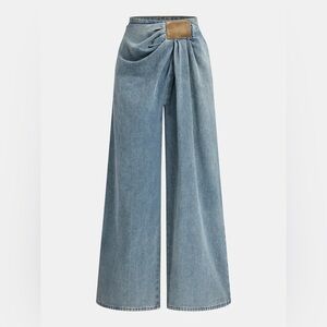 NWT COMMENSE Asymmetrical Ruched Denim Wide-Leg Pants